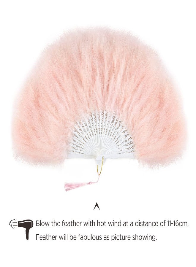 BABEYOND Marabou Feather Fan 20s Vintage Folding Fan Flapper Hand Fan for Costume Dancing Show Tea Party Wedding Decoration (Light Pink) - Image 5